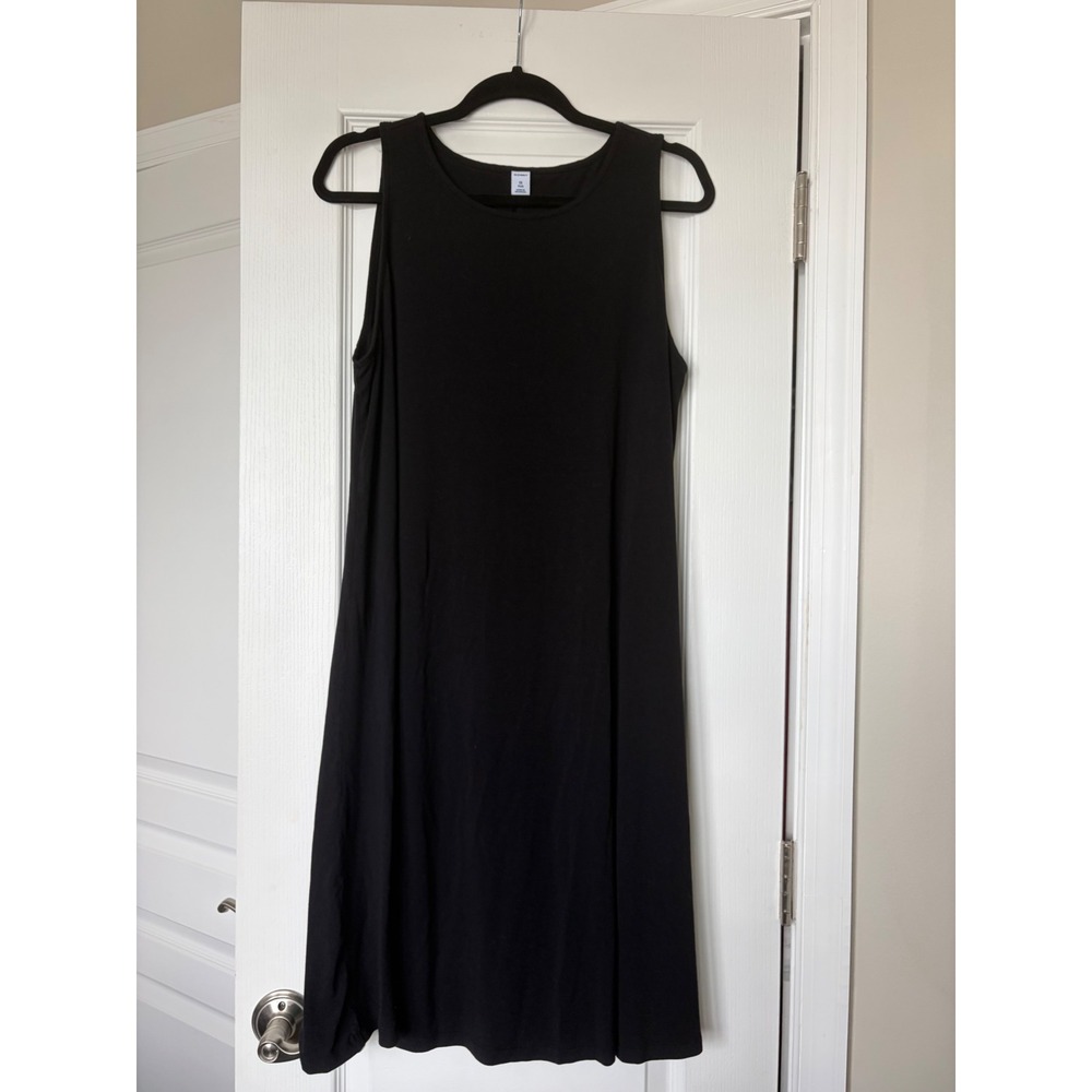 Old Navy Womens Plus Black Sleeveless Swing Dress Jersey Knit Crew Neck A-Line